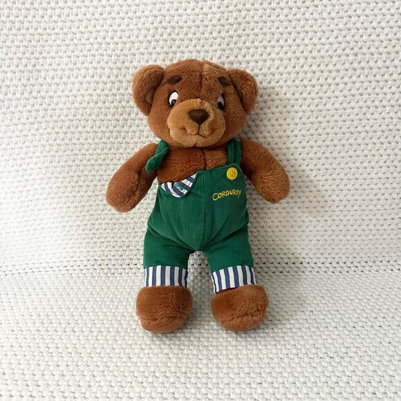 Eden Vintage Corduroy Green Overalls Teddy Bear Stuffed Animal Plush - Picture 1 of 8